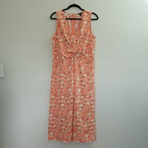 Ann Taylor Orange Multicolor Floral Lightweight Sleeveless Midi Sun Dress- 12